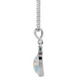 14K White Gold 6x4 mm Lab-Grown White Opal & Natural London Blue Topaz 16-18" Necklace