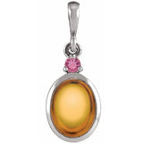 14K White Gold 6x4 mm Natural Citrine & Natural Pink Tourmaline Pendant
