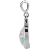 14K White Gold 5x3 mm Lab-Grown White Opal & Natural London Blue Topaz Pendant