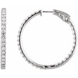 14K White Gold 3 CTW Lab-Grown Diamond Inside-Outside 34.5 mm Hinged Hoop Earrings