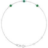 14K White Gold Natural Emerald Bezel-Set 3-Stone 6 1/2-7 1/2" Bracelet