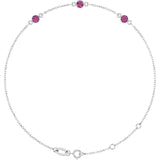 14K White Gold Natural Pink Tourmaline Bezel-Set 3-Stone 6 1/2-7 1/2" Bracelet