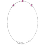 14K White Gold Natural Pink Tourmaline Bezel-Set 3-Stone 6 1/2-7 1/2" Bracelet