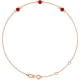 14K Rose Gold Natural Ruby Bezel-Set 3-Stone 6 1/2-7 1/2" Bracelet