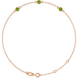 14K Rose Gold Natural Peridot Bezel-Set 3-Stone 6 1/2-7 1/2" Bracelet