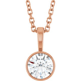 14K Rose Gold 1/2 CT Natural Diamond Bezel-Set Solitaire 16-18" Necklace