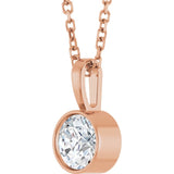 14K Rose Gold 1/2 CT Natural Diamond Bezel-Set Solitaire 16-18" Necklace