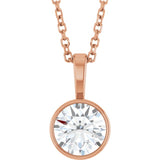 14K Rose Gold 3/4 CT Natural Diamond Bezel-Set Solitaire 16-18" Necklace