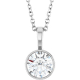 14K White Gold 3/4 CT Natural Diamond Bezel-Set Solitaire 16-18" Necklace