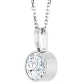 14K White Gold 9/10 CT Natural Diamond Bezel-Set Solitaire 16-18" Necklace