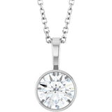 Sterling Silver 9/10 CT Natural Diamond Bezel-Set Solitaire 16-18" Necklace