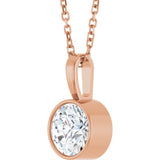 14K Rose Gold 9/10 CT Natural Diamond Bezel-Set Solitaire 16-18" Necklace