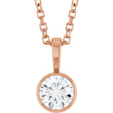 14K Rose Gold 1/3 CT Lab-Grown Diamond Bezel-Set Solitaire 16-18" Necklace