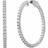 14K White Gold 5 CTW Natural Diamond Inside-Outside 41.5 mm Hinged Hoop Earrings