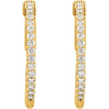 14K Yellow Gold 3/4 CTW Natural Diamond Inside-Outside 23 mm Hinged Hoop Earrings