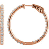 14K Rose Gold 3 CTW Natural Diamond Inside-Outside 34.5 mm Hinged Hoop Earrings