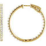 14K Yellow Gold 5 CTW Natural Diamond Inside-Outside 41.5 mm Hinged Hoop Earrings