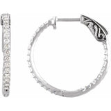 Platinum 3/4 CTW Natural Diamond Inside-Outside 23 mm Hinged Hoop Earrings