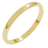 10K Yellow Gold 2 mm Lightweight Half Round Band Size 8.5