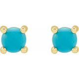 14K Yellow Gold 4 mm Natural Turquoise Cabochon Earrings
