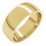 14K Yellow Gold 7 mm Lightweight Comfort-Fit Half Round Band Size 9