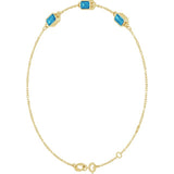 14K Yellow Gold Natural Blue Zircon Bezel-Set 3-Stone 7 1/2" Bracelet