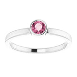 Rhodium-Plated Sterling Silver 4 mm Imitation Pink Tourmaline Ring