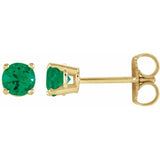 14K Yellow Gold 4 mm Lab-Grown Emerald Earrings