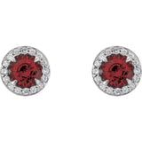 14K White 5 mm Natural Mozambique Garnet & 1/8 CTW Natural Diamond Earrings