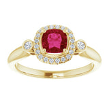 14K Yellow Lab-Grown Ruby & 1/6 CTW Natural Diamond Ring