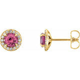 14K Yellow 3.5 mm Natural Pink Tourmaline & 1/8 CTW Natural Diamond Earrings