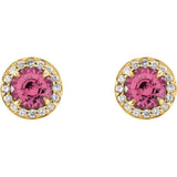 14K Yellow 3.5 mm Natural Pink Tourmaline & 1/8 CTW Natural Diamond Earrings