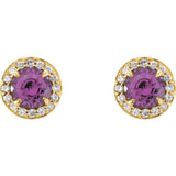 14K Yellow 4 mm Natural Amethyst & 1/10 CTW Natural Diamond Earrings