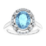 14K White Natural Aquamarine & 1/5 CTW Natural Diamond Ring