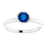 Rhodium-Plated Sterling Silver 5 mm Imitation Blue Sapphire Ring