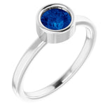 Rhodium-Plated Sterling Silver 5.5 mm Natural Blue Sapphire Ring