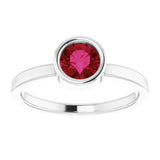 Rhodium-Plated Sterling Silver 5.5 mm Natural Ruby Ring