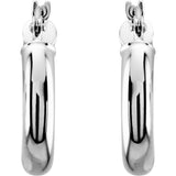 14K White 15 mm Tube Hoop Earrings