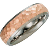 18K Rose Gold-Plated & Titanium 7 mm Beveled-Edge Band with Hammered Finish Size 9