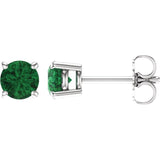 14K White Gold 5 mm Natural Emerald Earrings