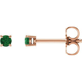 14K Rose Gold 2.5 mm Natural Emerald Earrings