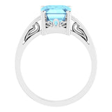 14K White Natural Aquamarine Scroll Setting® Ring