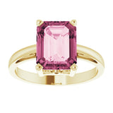 14K Yellow Natural Pink Tourmaline Scroll Setting® Ring