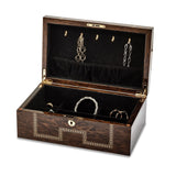 Luxury Giftware Tiger Eye Veneer w/Scrolled Inlay Locking Wooden Jewelry Chest