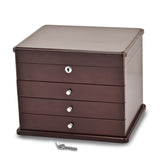 Luxury Giftware Matte Mahogany Finish Poplar Veneer 3-drawer w/Hidden Storage Locking Wooden Jewelry Chest