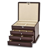 Luxury Giftware Matte Mahogany Finish Poplar Veneer 3-drawer w/Hidden Storage Locking Wooden Jewelry Chest