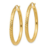 14k Diamond-cut 3mm Round Hoop Earrings