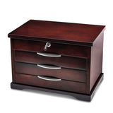 Luxury Giftware Matte Finish Ebony Veneer 3-Drawer Musical (Plays Fur Elise) Locking Wooden Jewelry Box