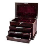 Luxury Giftware Matte Finish Ebony Veneer 3-Drawer Musical (Plays Fur Elise) Locking Wooden Jewelry Box