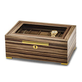 Luxury Giftware by Jere Matte Finish South American Vine Veneer Beveled Glass Lid Locking Wooden 10-Watch and Jewelry Box